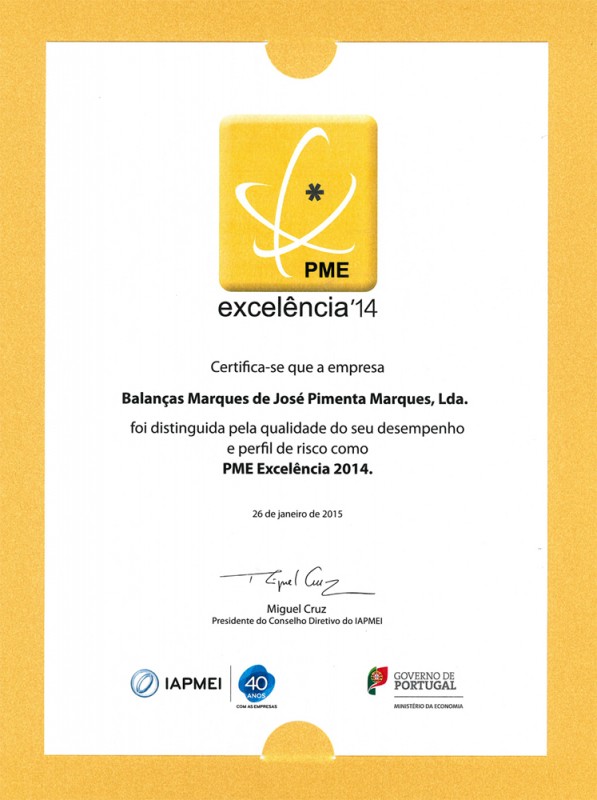 Balanças Marques distinguida com o Estatuto PME Excelência 2014